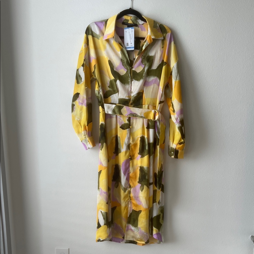 French Connection Yellow and Green Long Sleeve Dress